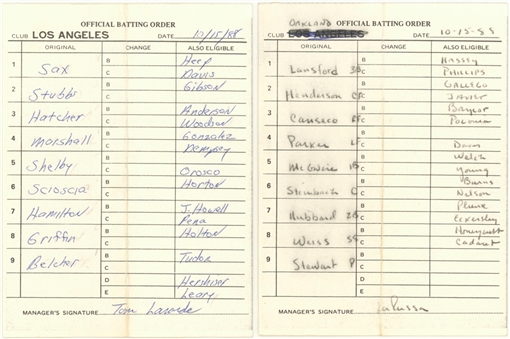 1988 World Series Game 1 National League And American League Official Lineup Cards From Kirk Gibsons Historic Walk Off Home Run From Tommy Lasorda Collection
